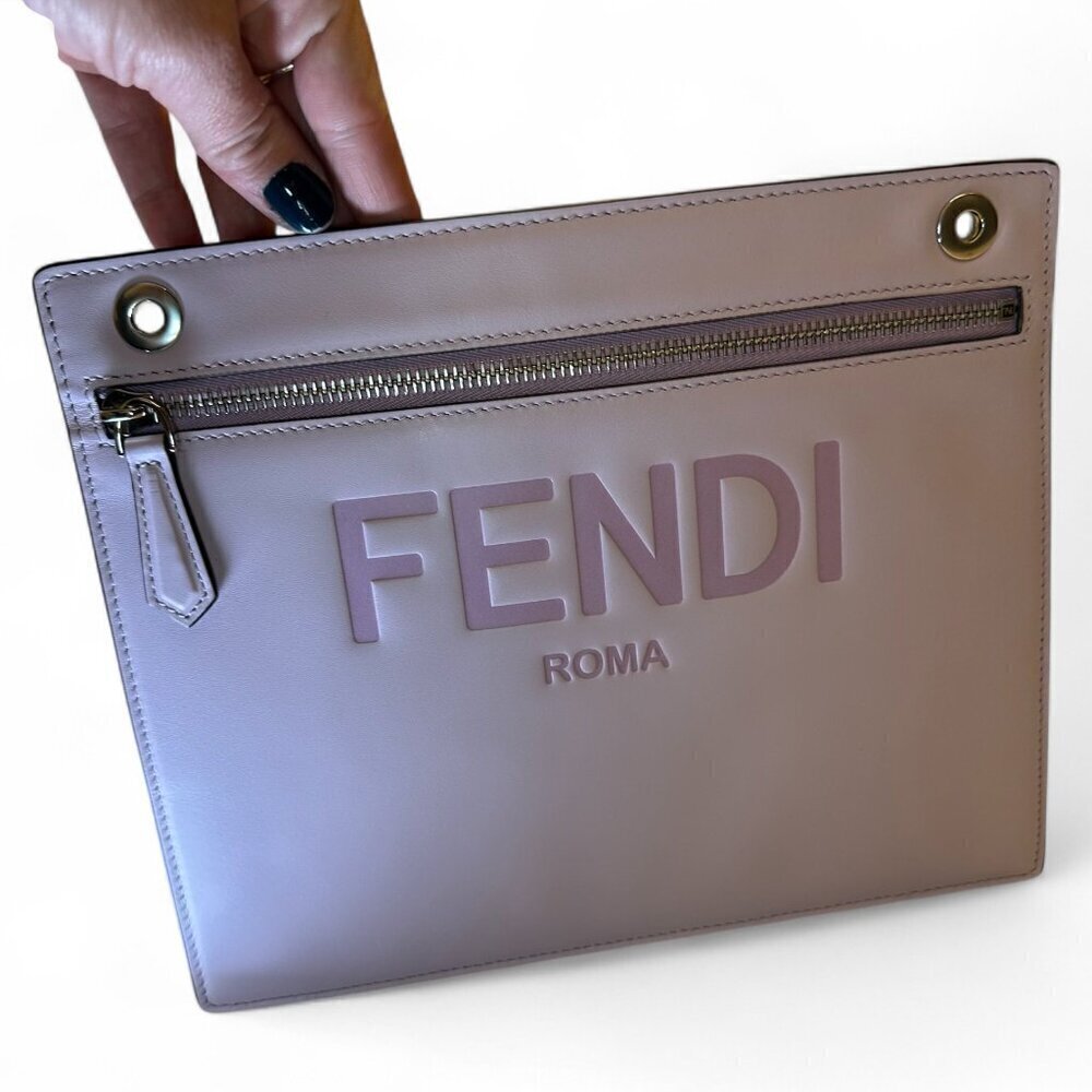 FENDI Peekaboo Pocket Leather Pouch Lilac NWOT - Picture 3 of 16